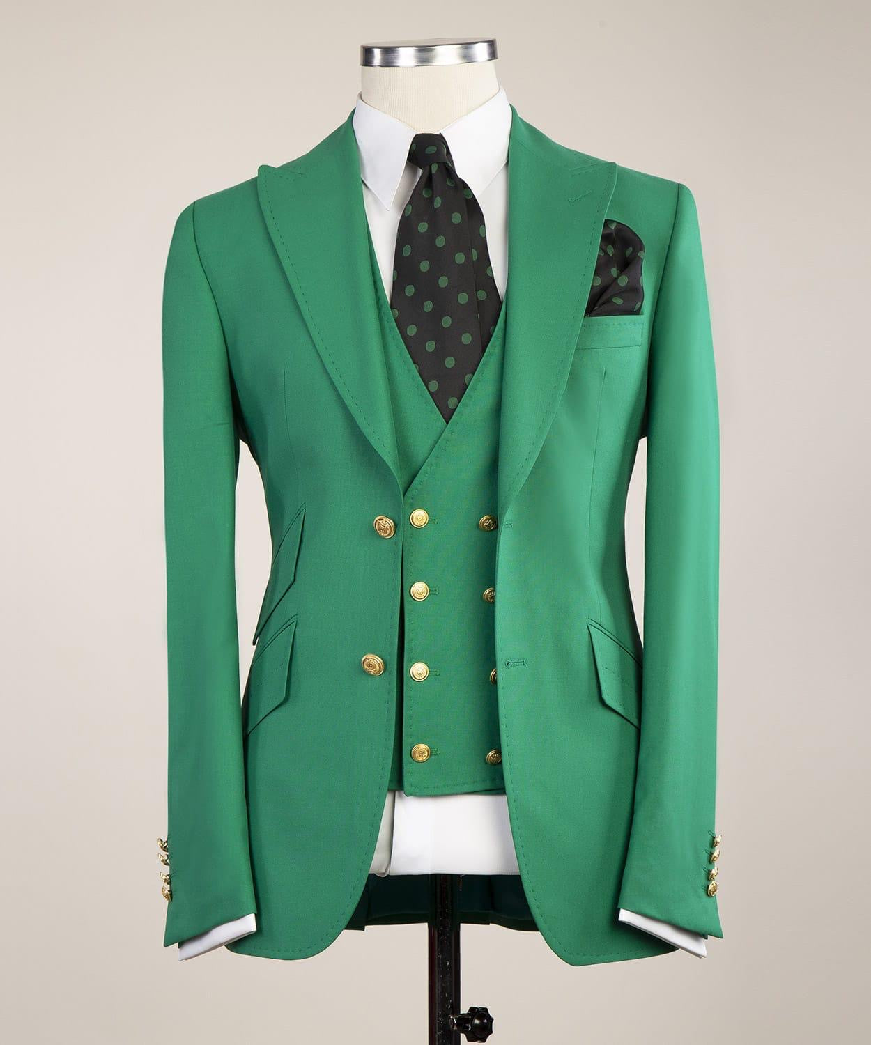 Fashion Green Point Collar Slim Fit Prom Men Suits