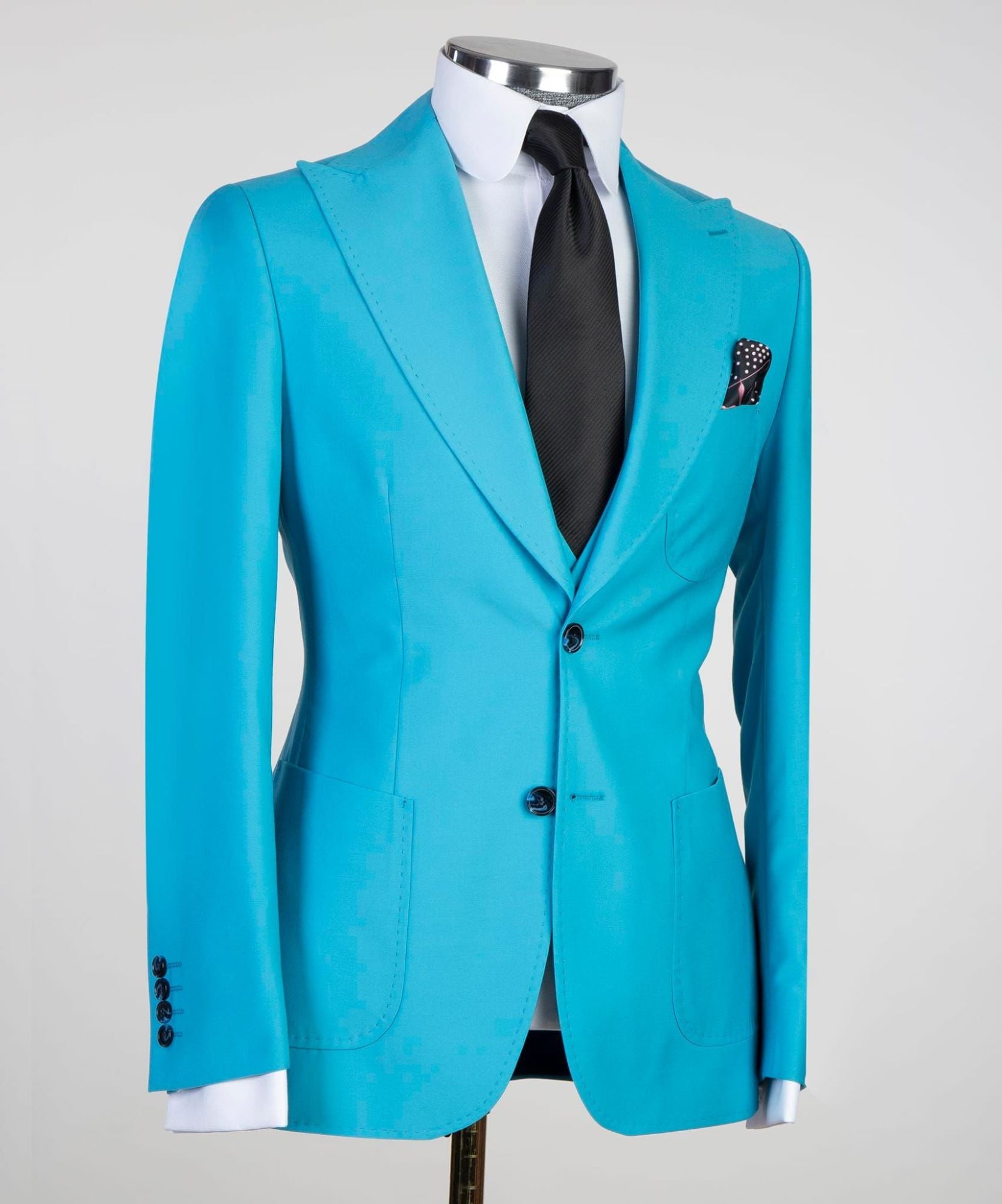 New Blue Pointed Collar Close-Fitting Formal Business Suit