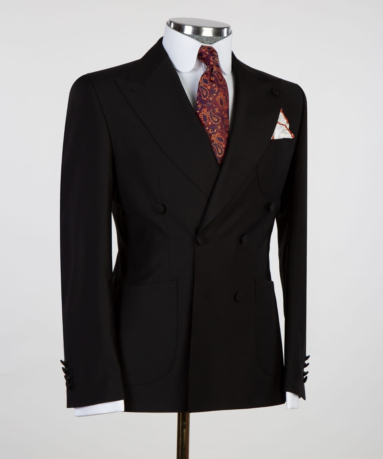 Black Double-Breasted Peaked Lapel Business Suit