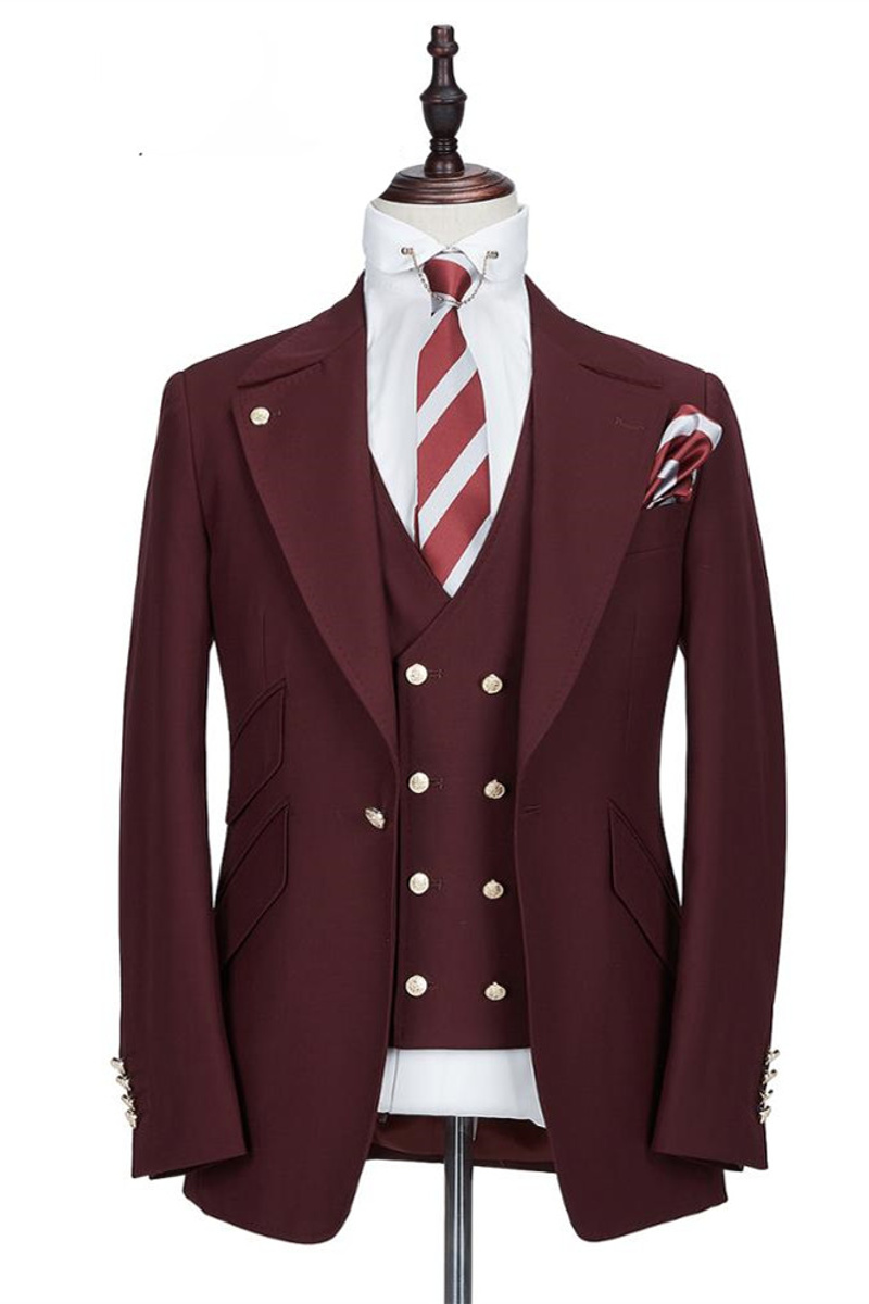 Harrison Burgundy Peaked Lapel One-Button Suit