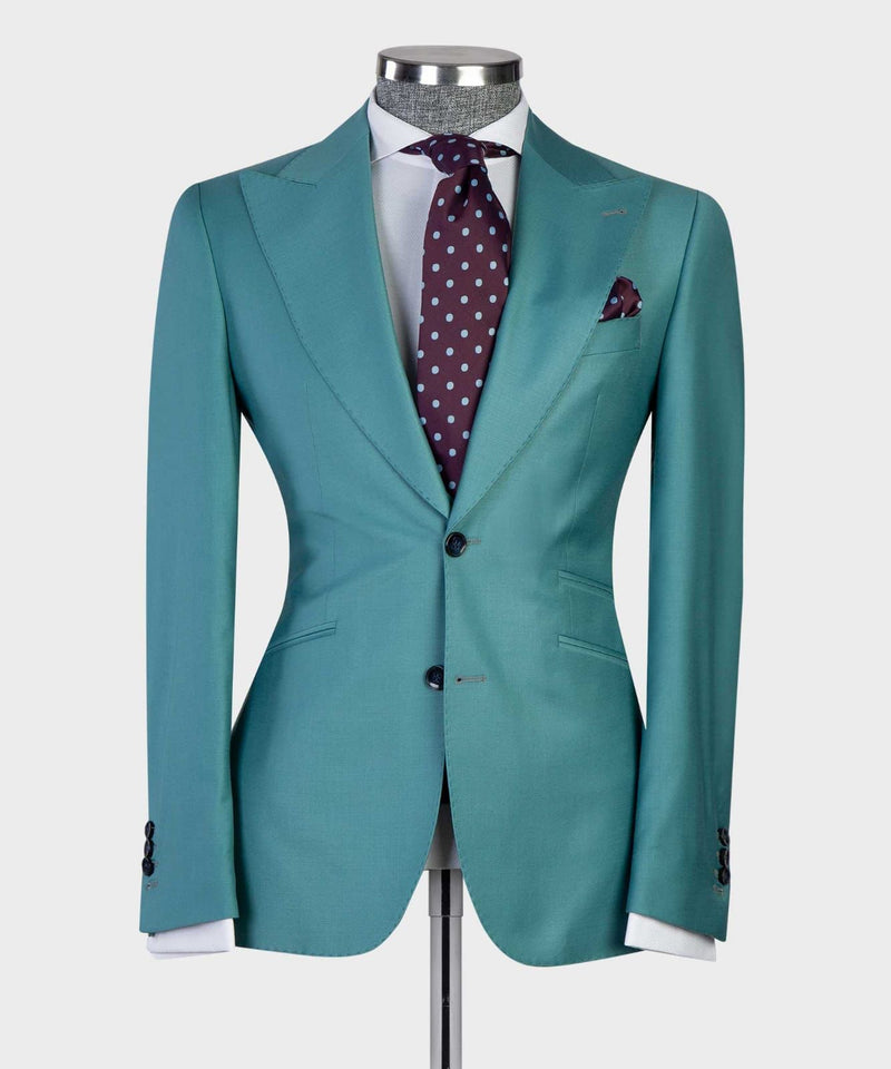 Green Fashion Point Lapel Two-Button Three-Piece Suit