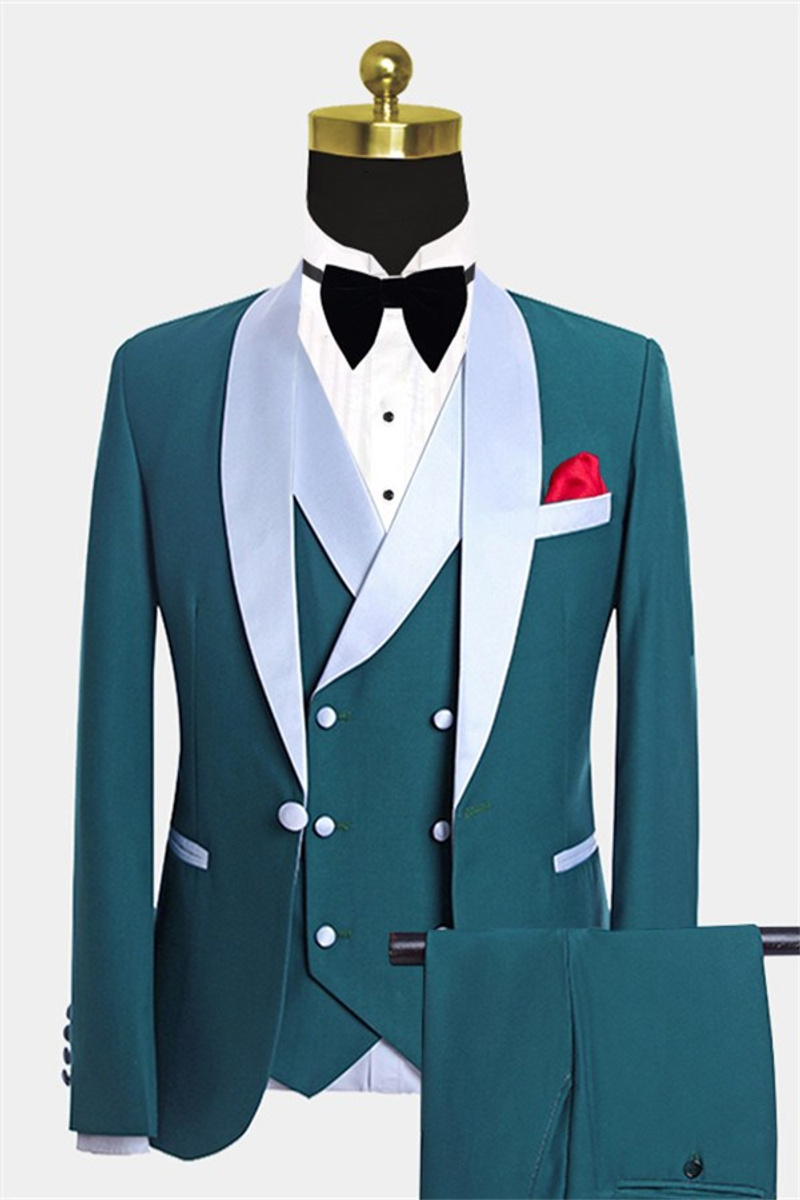Teal Tuxedo with Light Trim Formal Business Suit