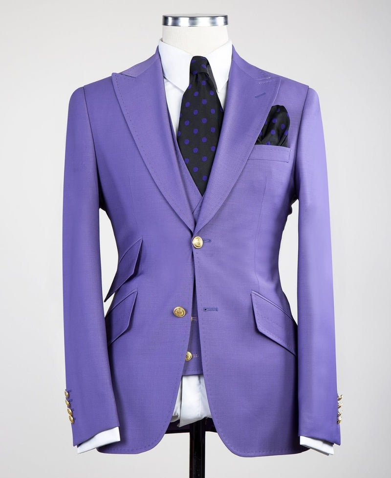 Purple Pointed Lapel Three-Piece Best Fit Suit