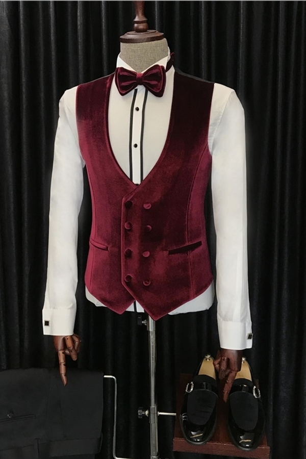 New Arrival White Jacquard Three-Piece Wedding Suit with Velvet Lapel