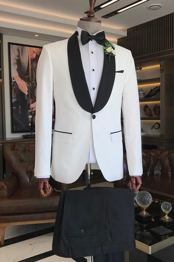 Handsome White Shawl Lapel One-Button Wedding Suit