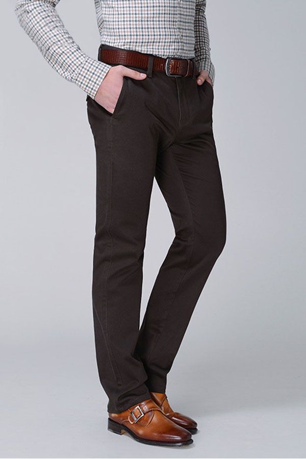 Raul Chocolate Cotton Classic Straight-Leg Business Pants