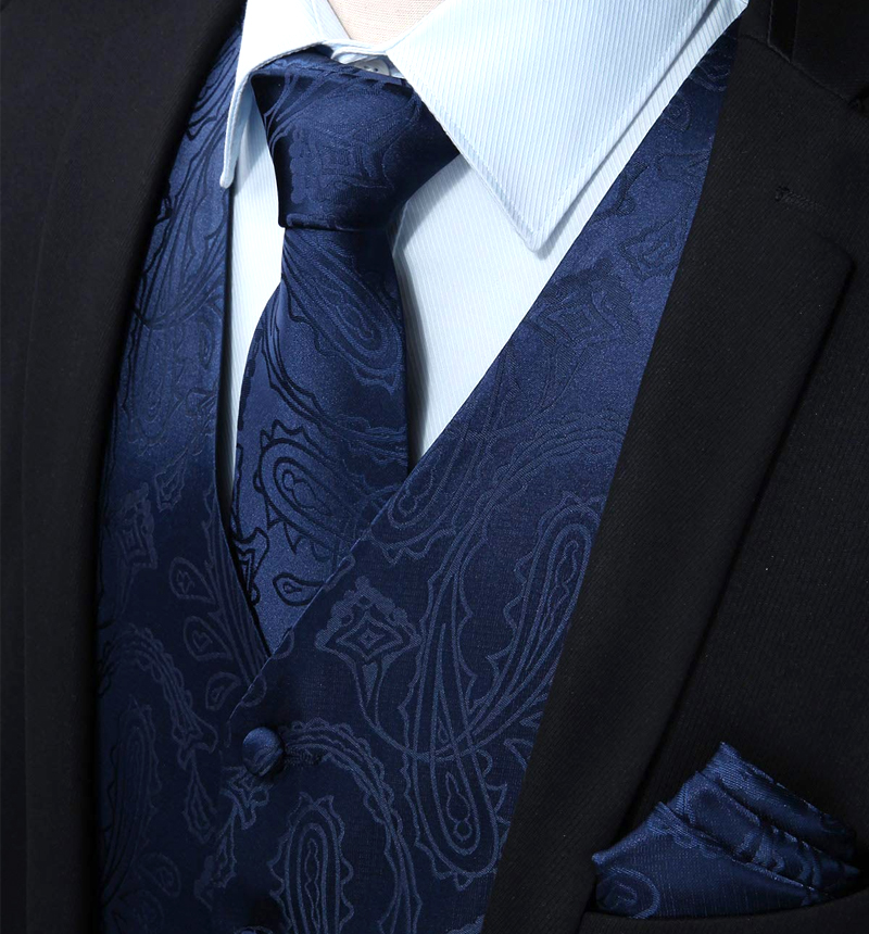 Navy Blue Paisley Prom Suits Men Vest Set