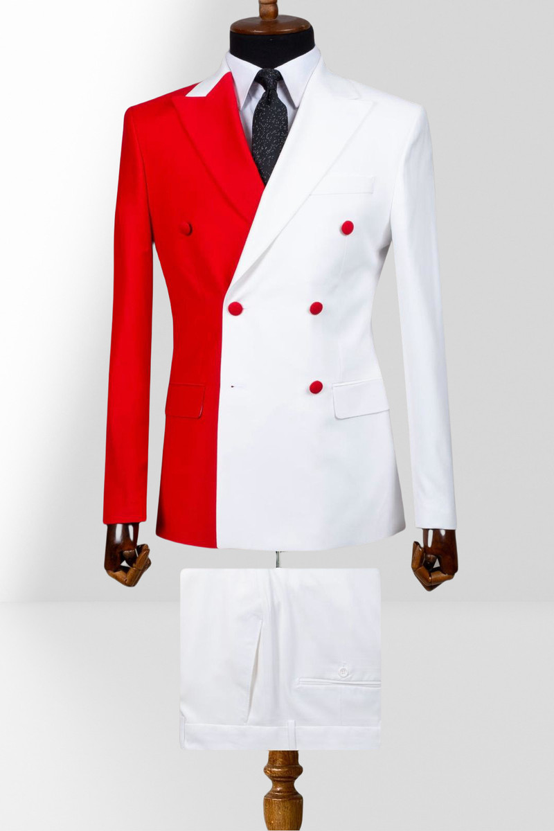 Red and White Double-Breasted Slim Fit Two-Piece Suit