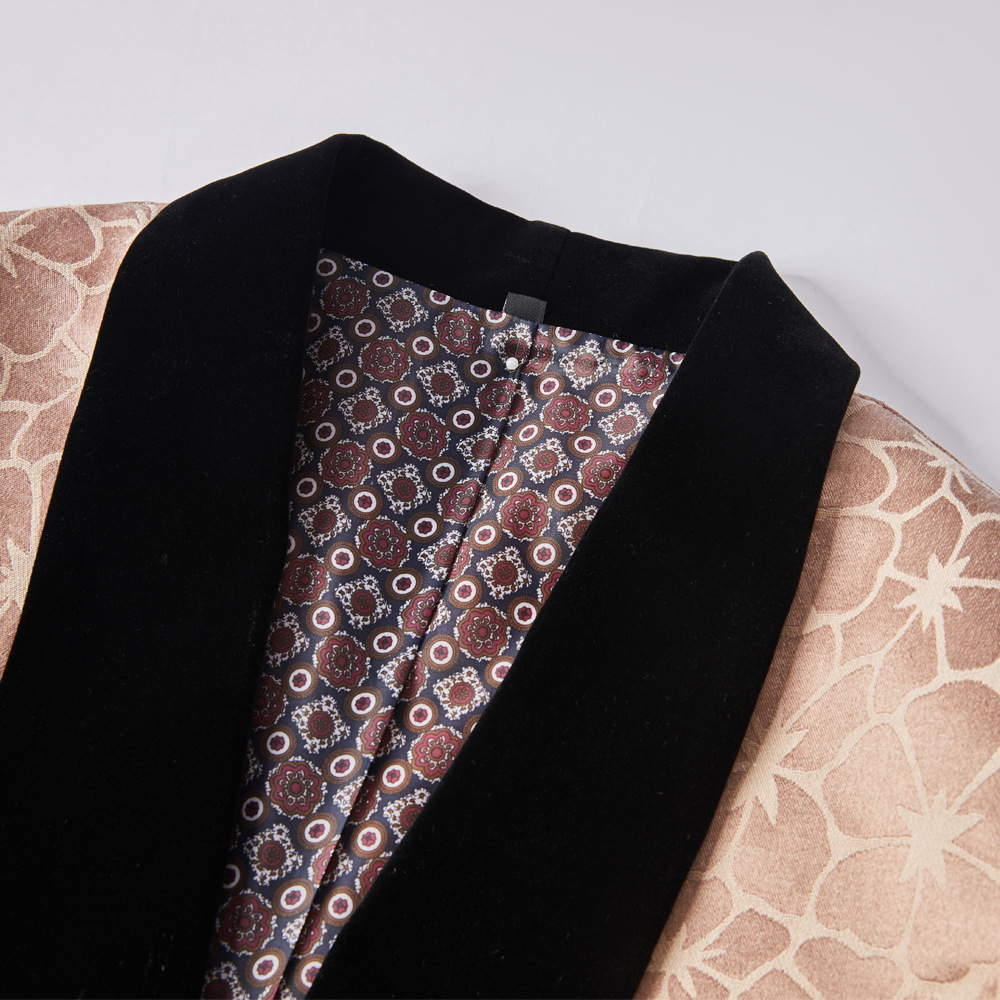 New Brown Slim Fit Shawl Collar Jacquard Men's Prom Two Piece Suit