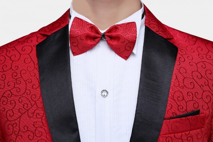 Red Jacquard Tuxedo Jacket Online Glamorous Men Suits With One Button