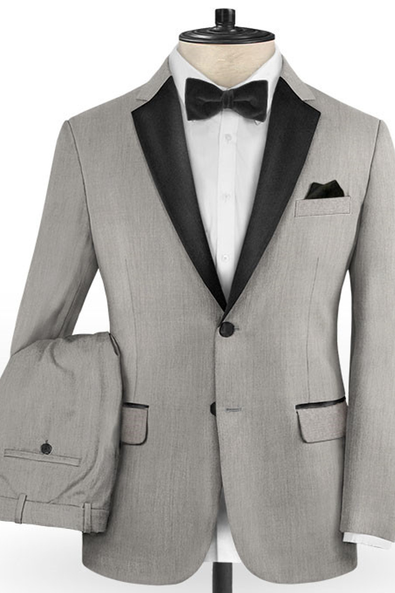 Silver Two Piece Business Men Suit Online Custom Prom Suit Tuxedo