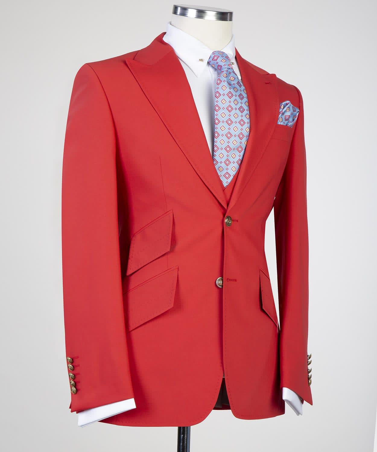 New Red Pointed Collar Three Piece Fashion Prom Suits