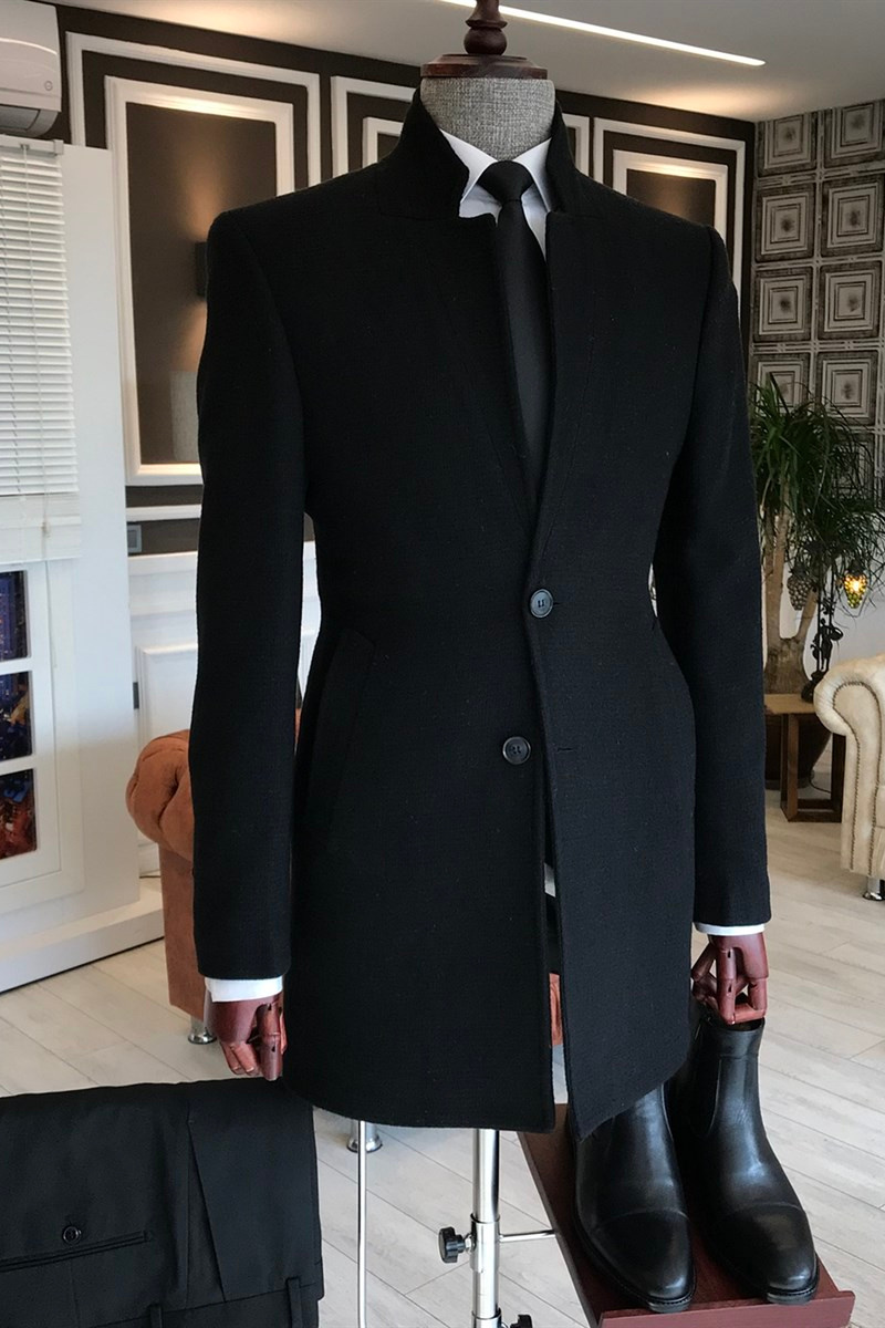 Charles Heritage All Black Stand Collar Slim Fit Wool Jacket