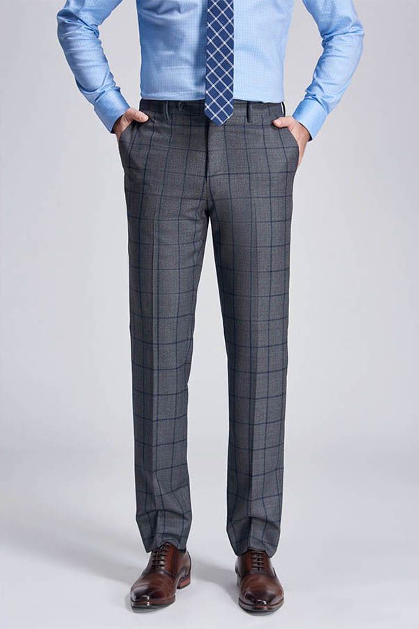 Large Plaid Fashion Grey Men Suit Pants