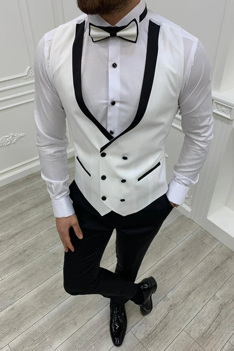 Italian White Slim Fit Shawl Lapel Three-Piece Tuxedo