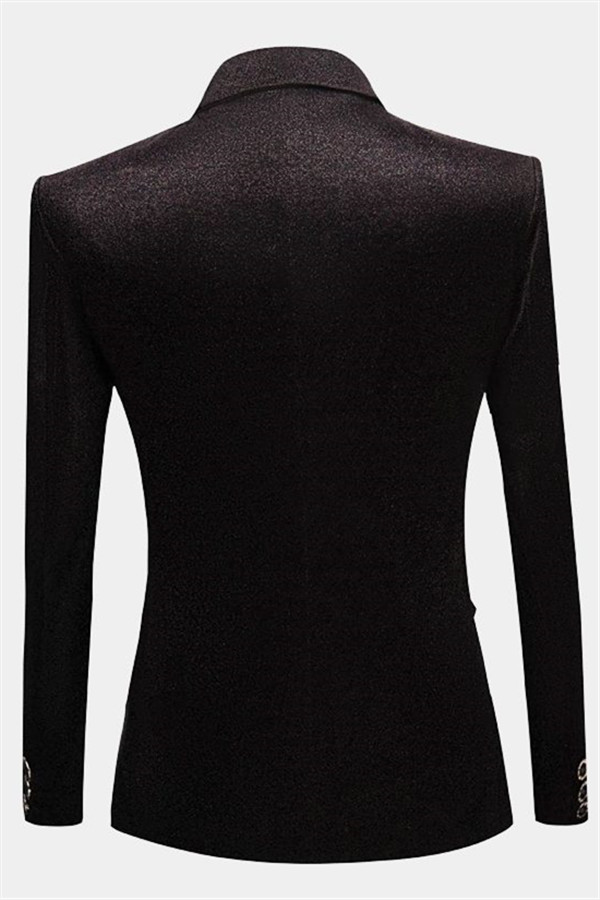 Glamorous Black Sequin Blazer Peak Lapel One Button Men Suits