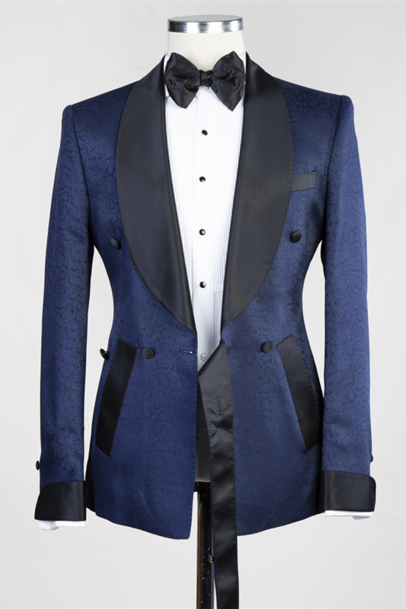 Cristopher Dark Blue Jacquard Shawl Lapel Wedding Suit