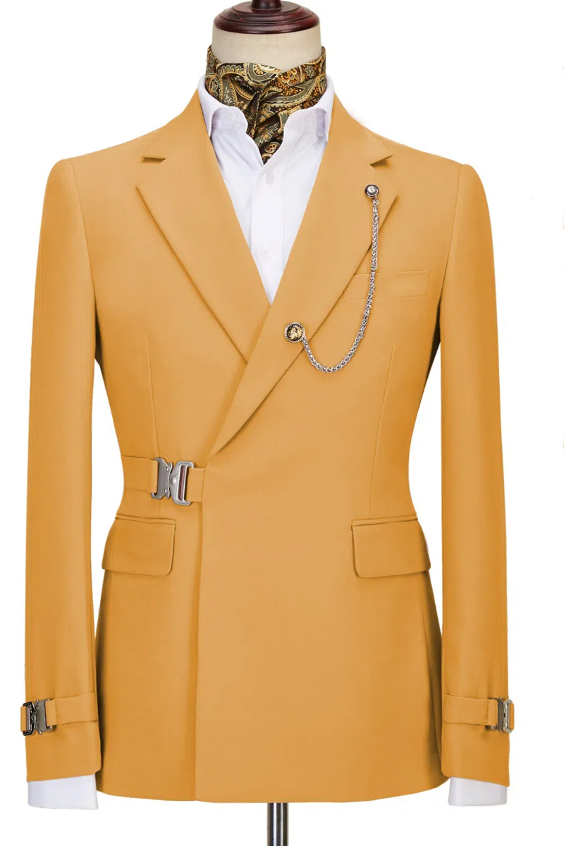 Shining Gold Slim Fit Open Collar Two Piece Prom Suit