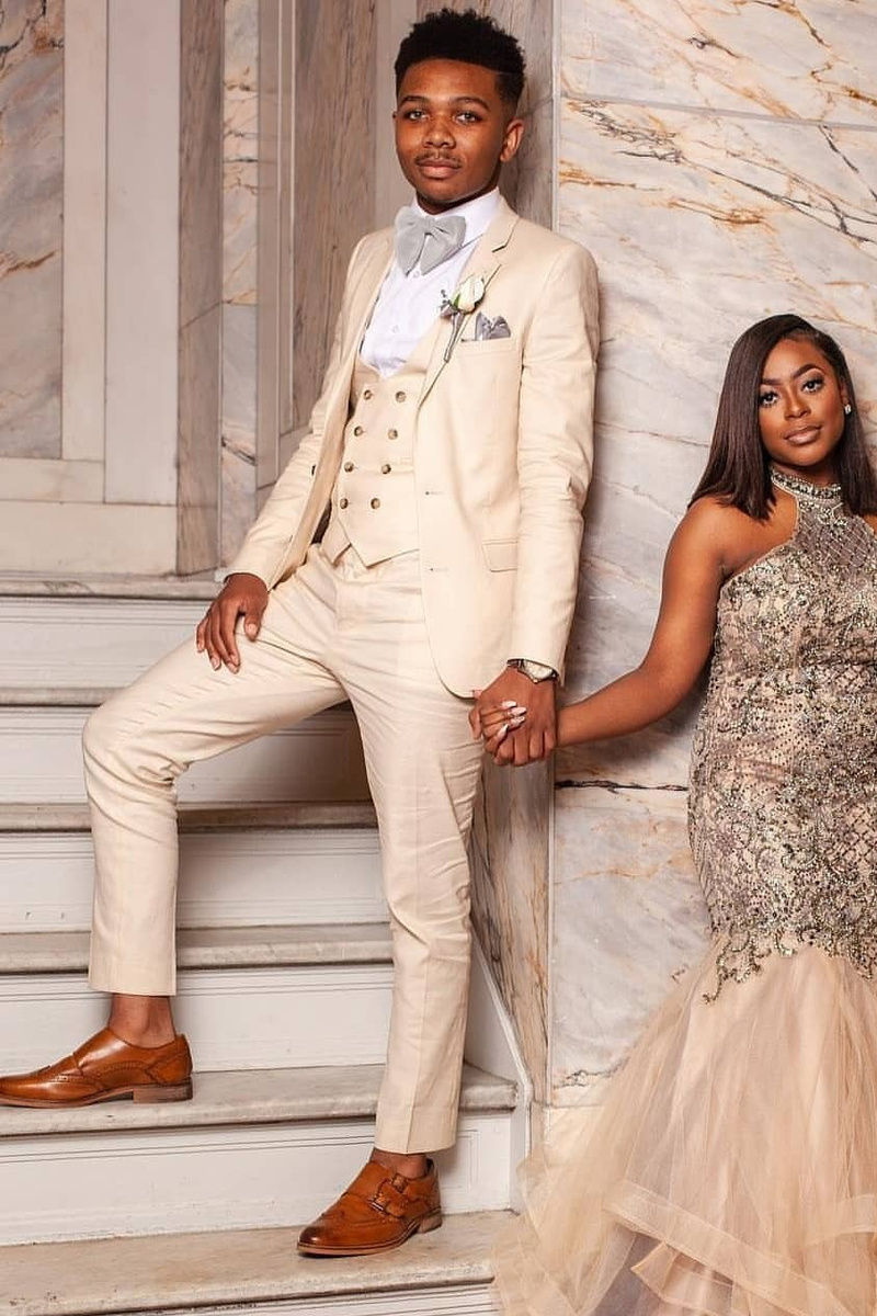 Three-Piece Champagne Ball Suit Double-Breasted Vest Wedding Tuxedo