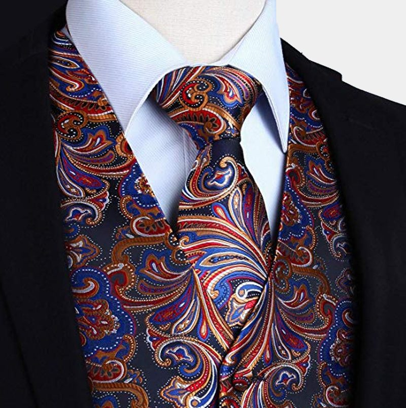 New Arrival Color Paisley Men Tank Top With Tie