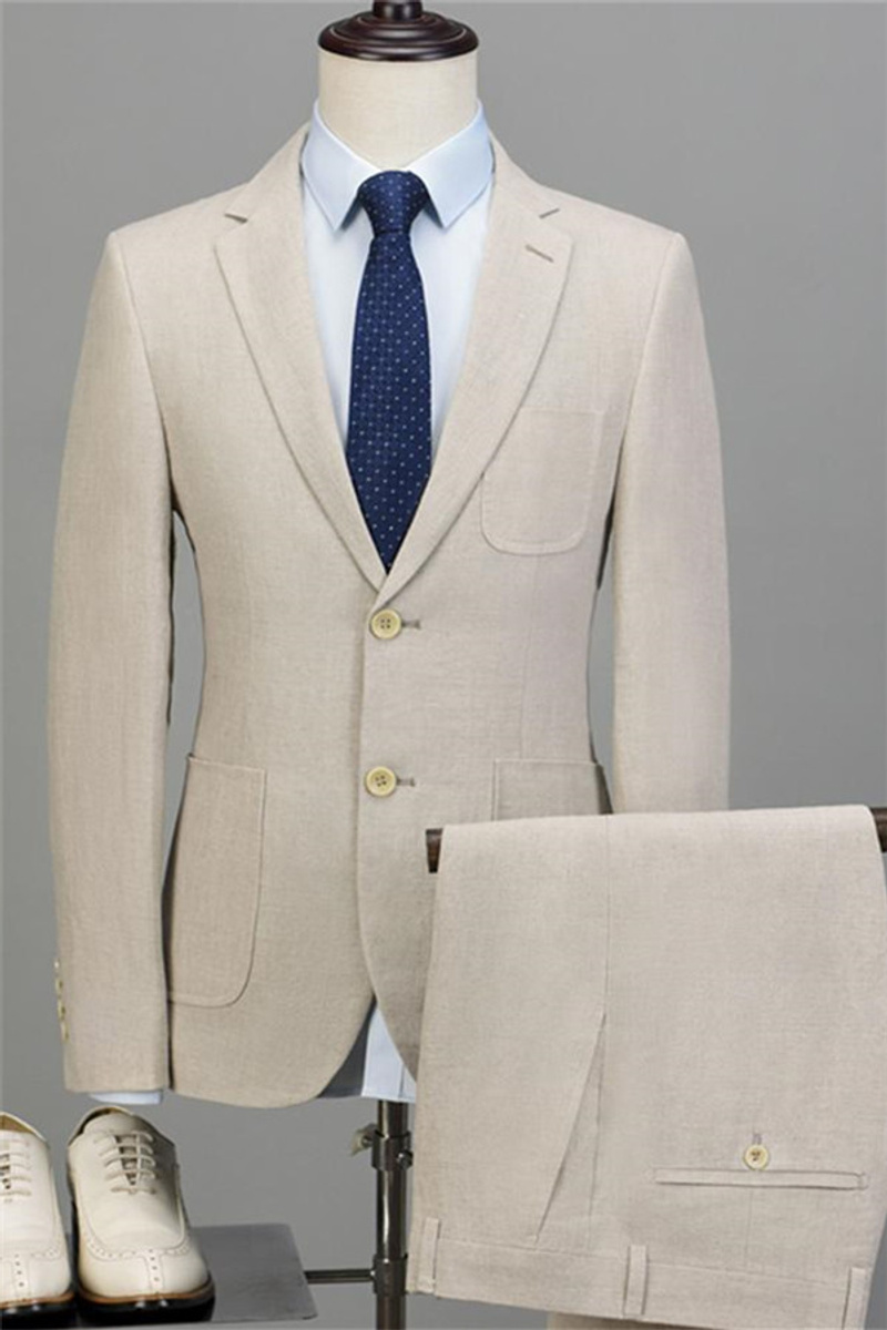 Beige Slim Fit Business Suit Groomsmen Tuxedo Two-Piece
