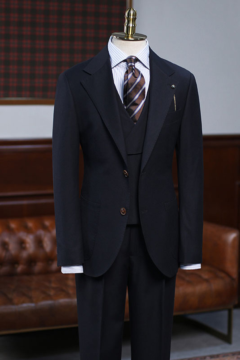 Adolph Classic All Black Notched Lapel Slim Fit Tailored Business Suit