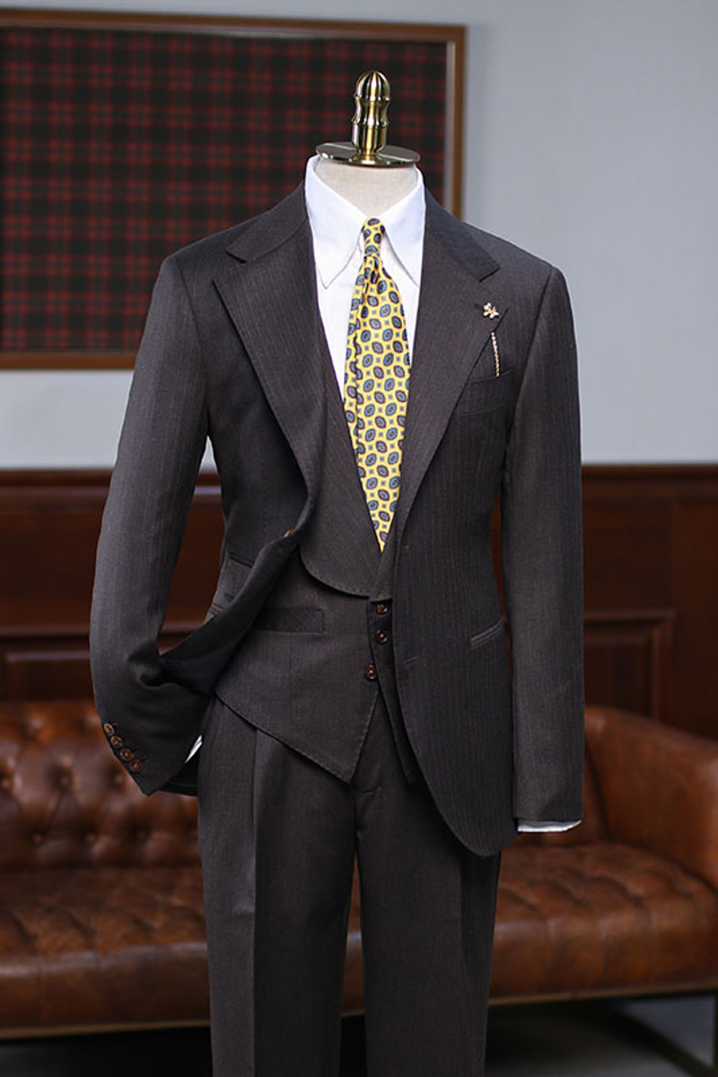 Arnold Classic Coffee Stripes Three-Piece Custom Formal Suit