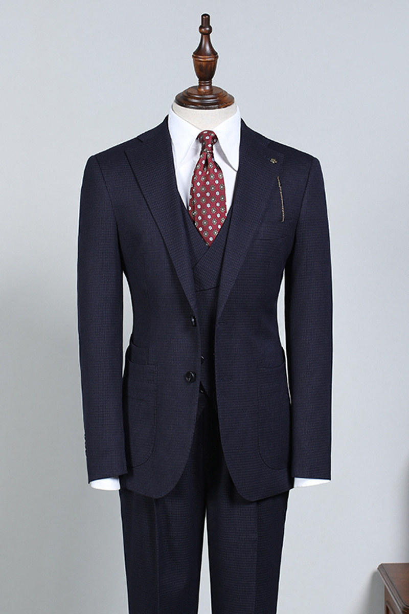 Paddy Regular Navy Three Piece Slim Fit Custom Business Suit
