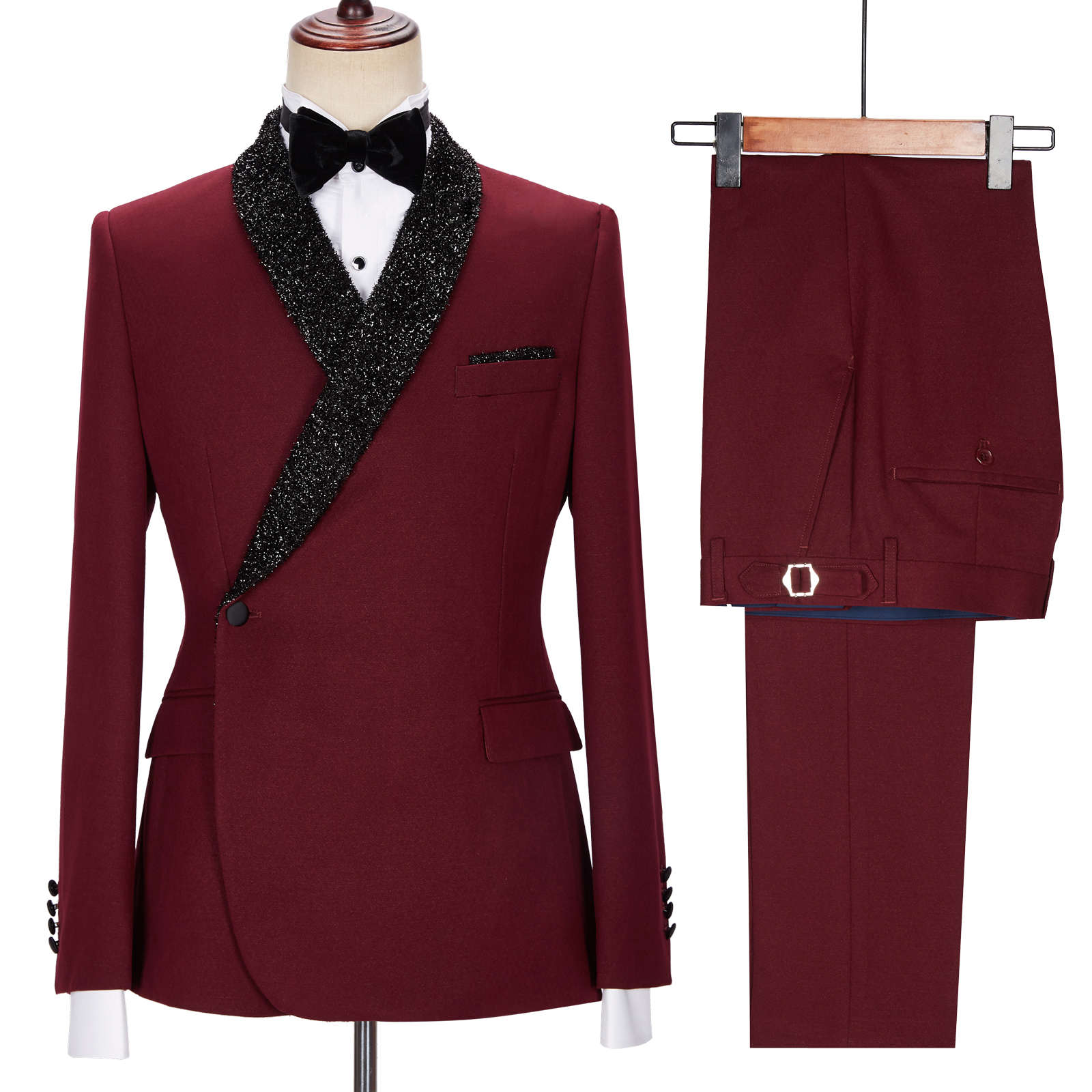 Jonathan Chic Burgundy Sparkle Shawl Lapel Two-Piece Suit