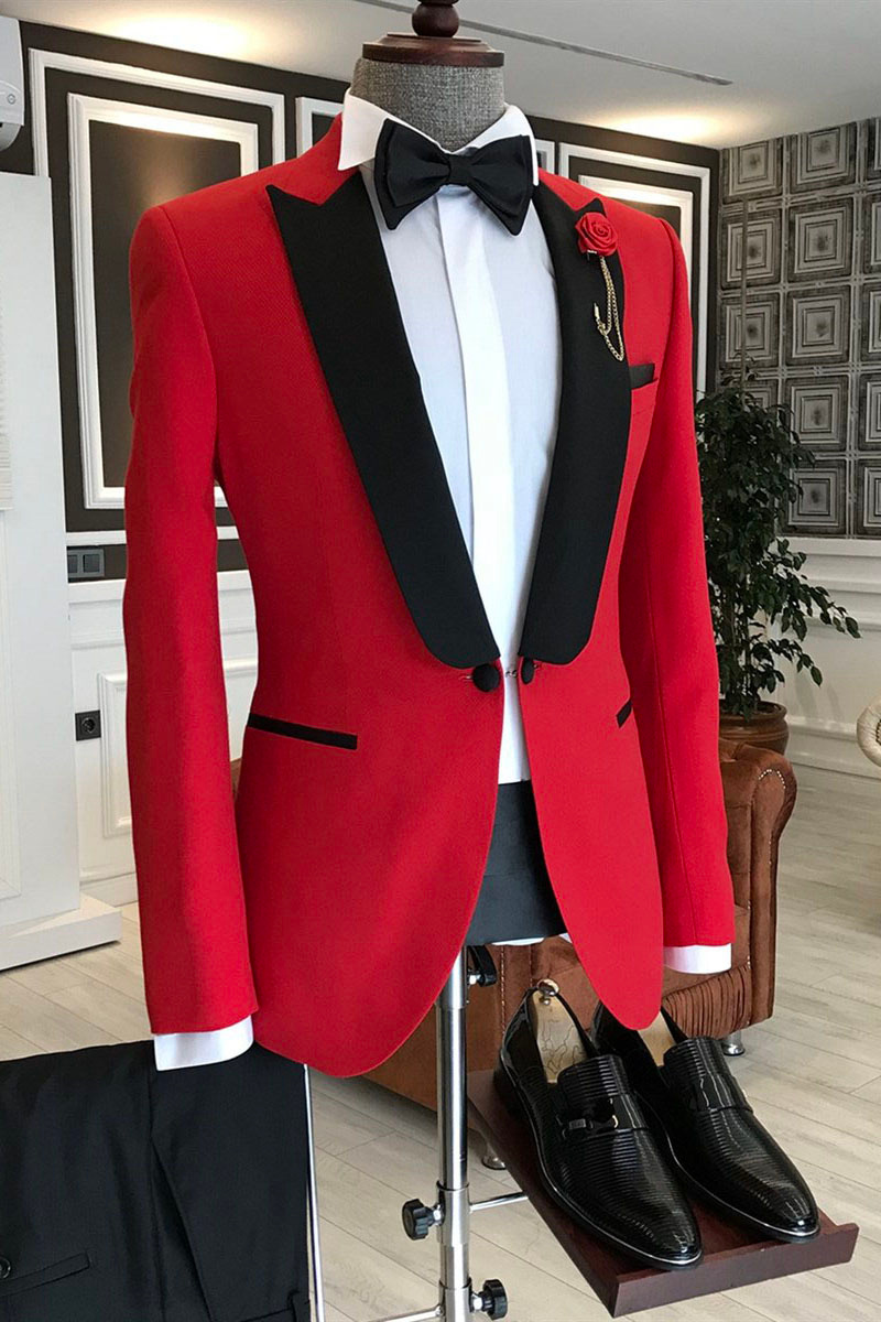 Joyce Regular Red One-Button Black Point Lapel Formal Suit