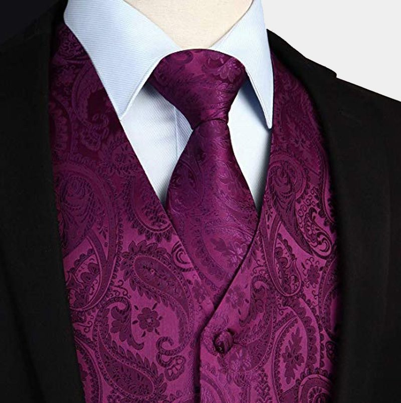 New Arrival Silk Magenta Purple Men Vest