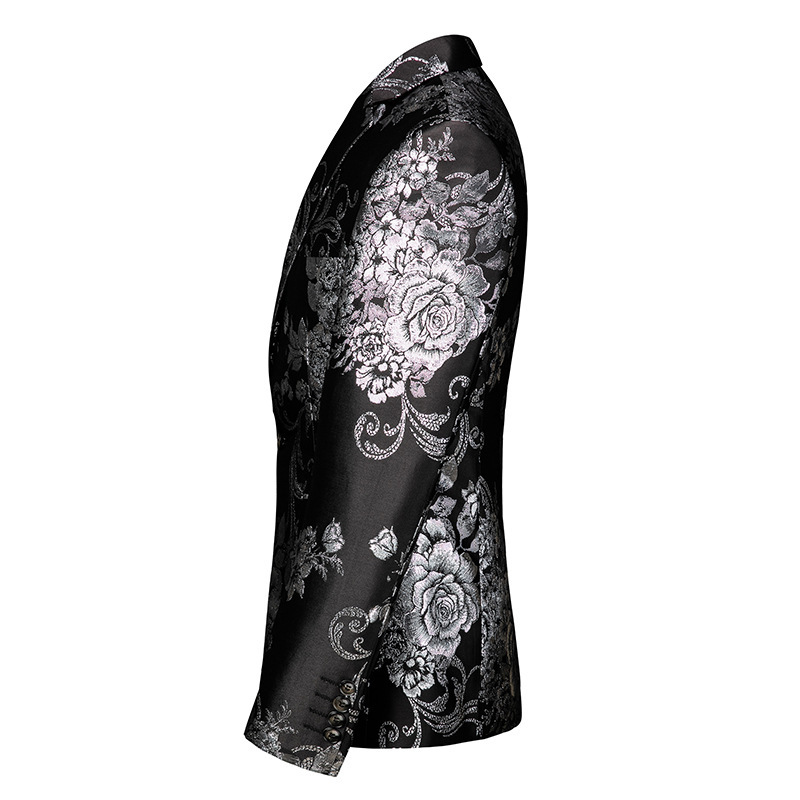 Stylish Black Printed Slim Fit Men Event Blazer