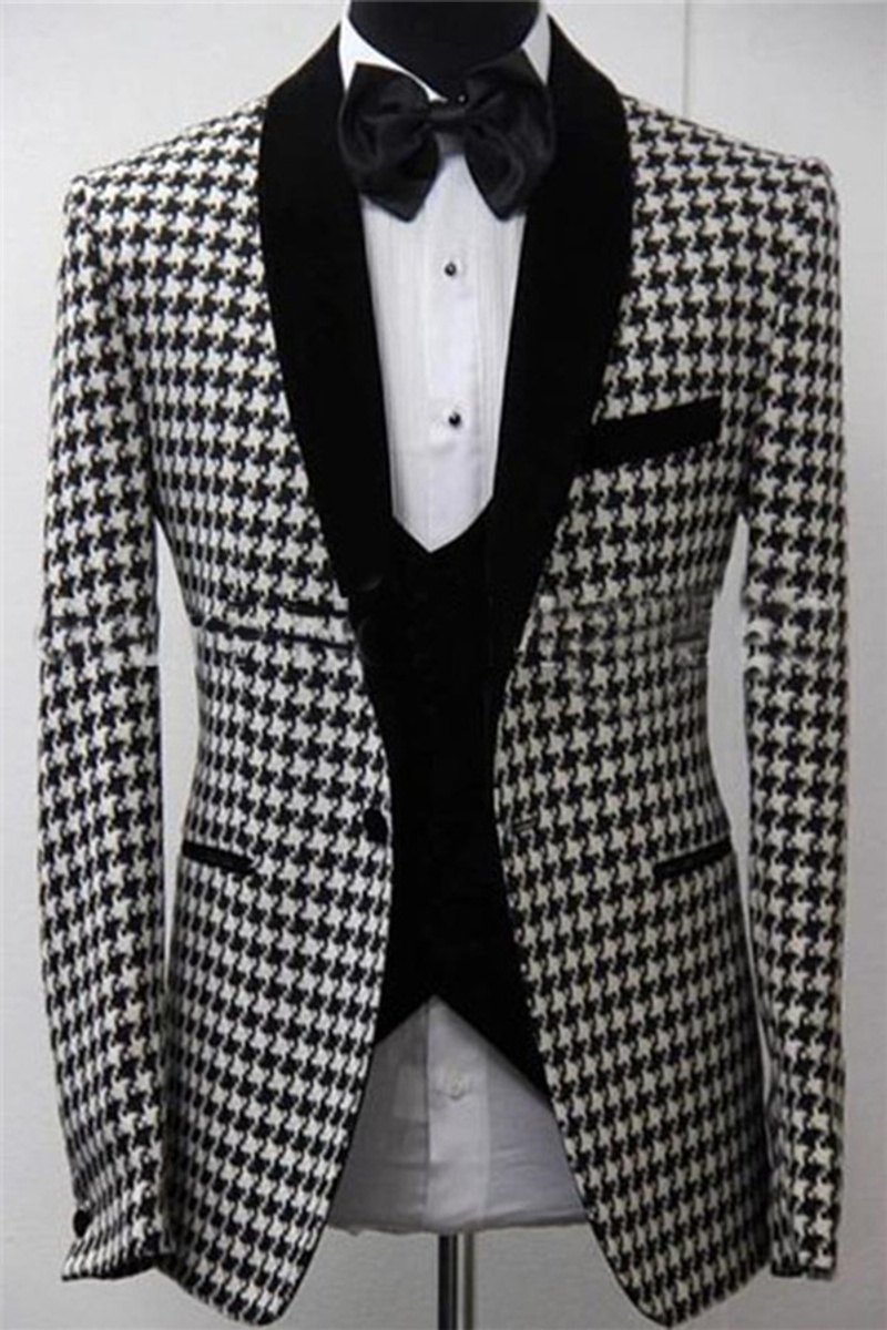 Elegant Three-Piece Dinner Ball Suit Custom Houndstooth Blazer Slim Fit Tuxedo