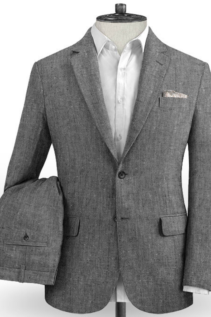 Grey Linen Men Blazer Beach Wedding Groom Tuxedo Online