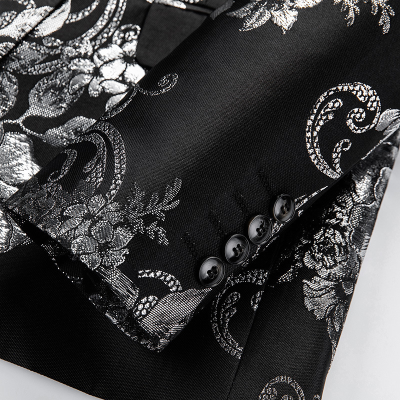 Stylish Black Printed Slim Fit Men Event Blazer