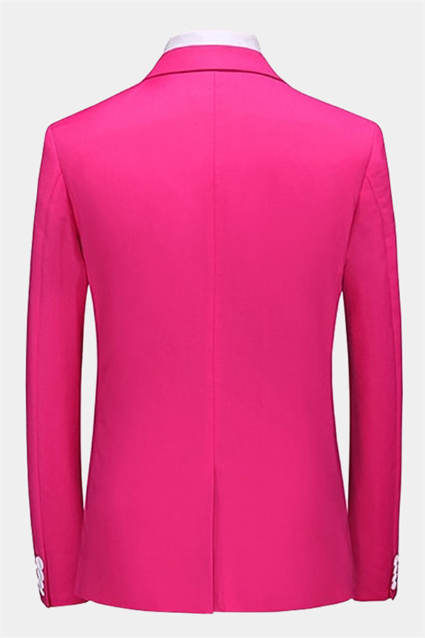 Hot Pink Three-Piece Prom Suit Dante Peak Lapel Tuxedo