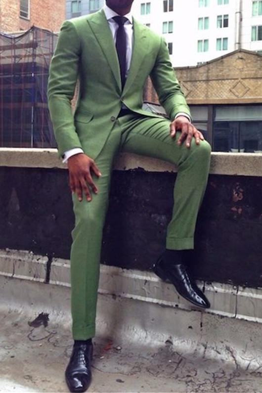 Green Slim Fit Tailored Suit Point Lapel Two-Piece Prom Suit