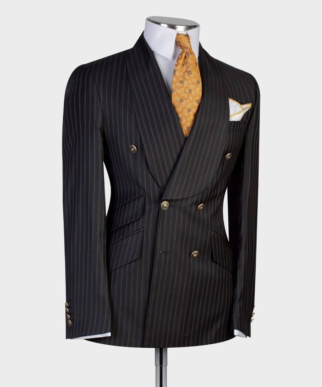 Black Stripe Double-Breasted Shawl Lapel Business Suit