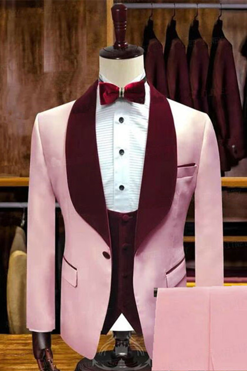 Tyson Candy Pink Stylish Shawl Lapel Slim Fit Suit for Wedding