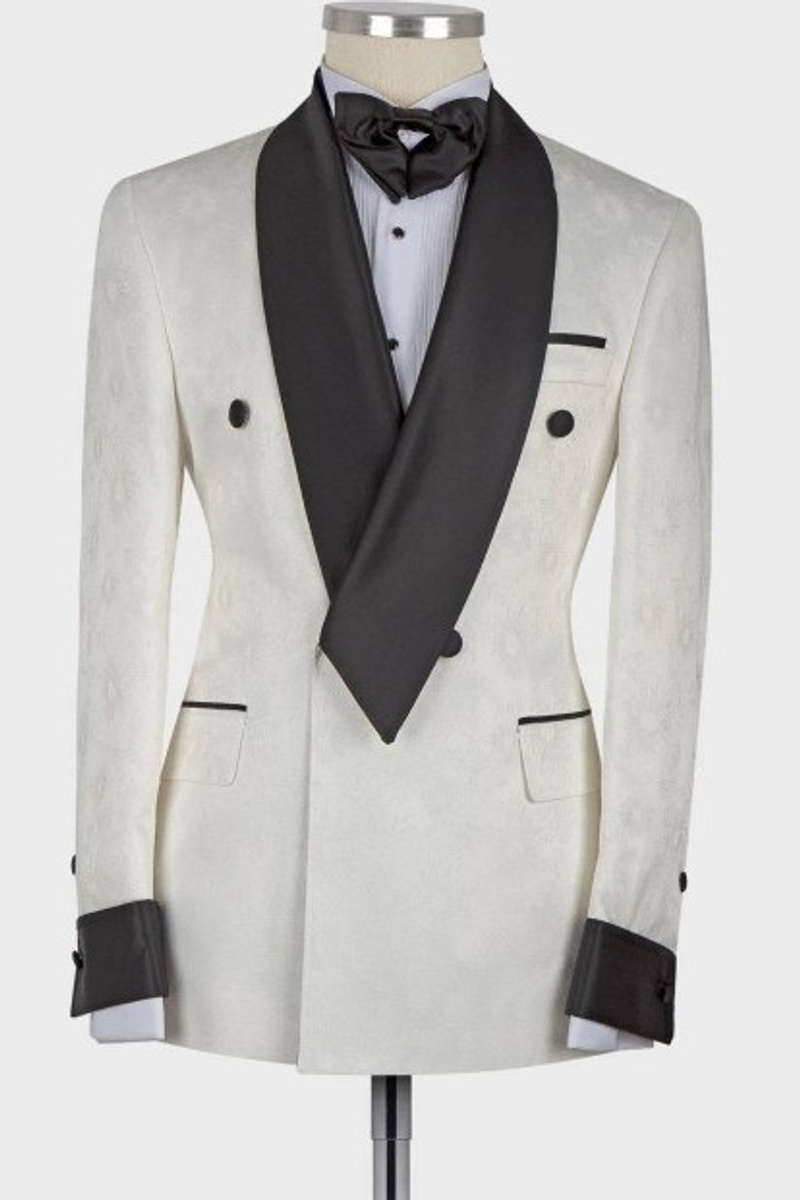 Jaxson White Shawl Lapel Double-Breasted Slim Fit Wedding Suit