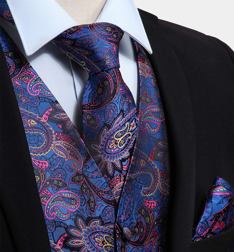 New Arrival Blue And Pink Paisley Men Vest Set