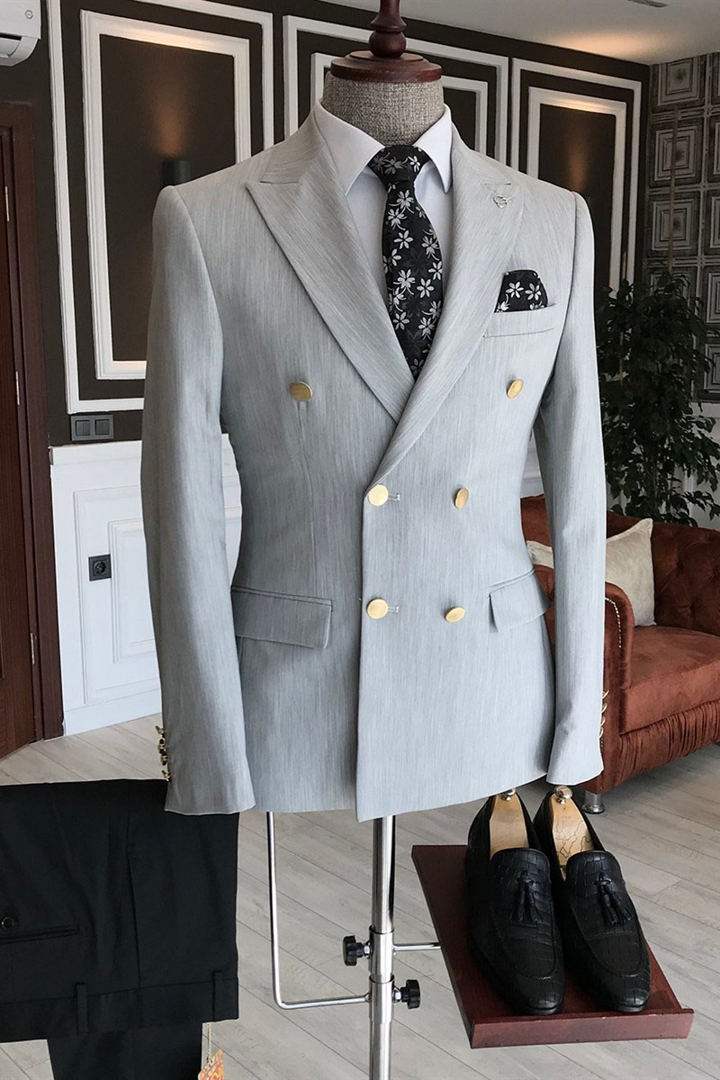 Sampson Fashion Silver Point Lapel Double-Breasted Business Suit