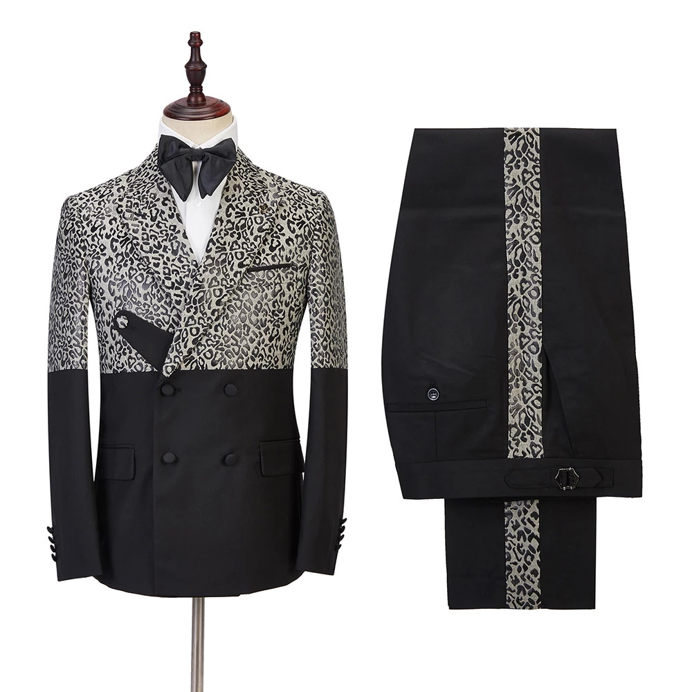 Ryder Cool Leopard Black Double Breasted Men Suit