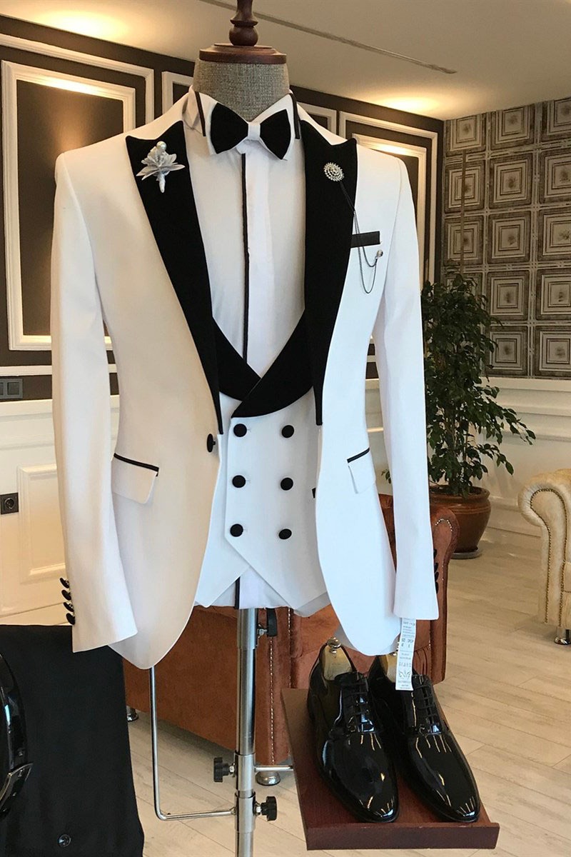 Ingram Handsome White and Black Pointed Lapel One-Button Slim Fit Prom Suit