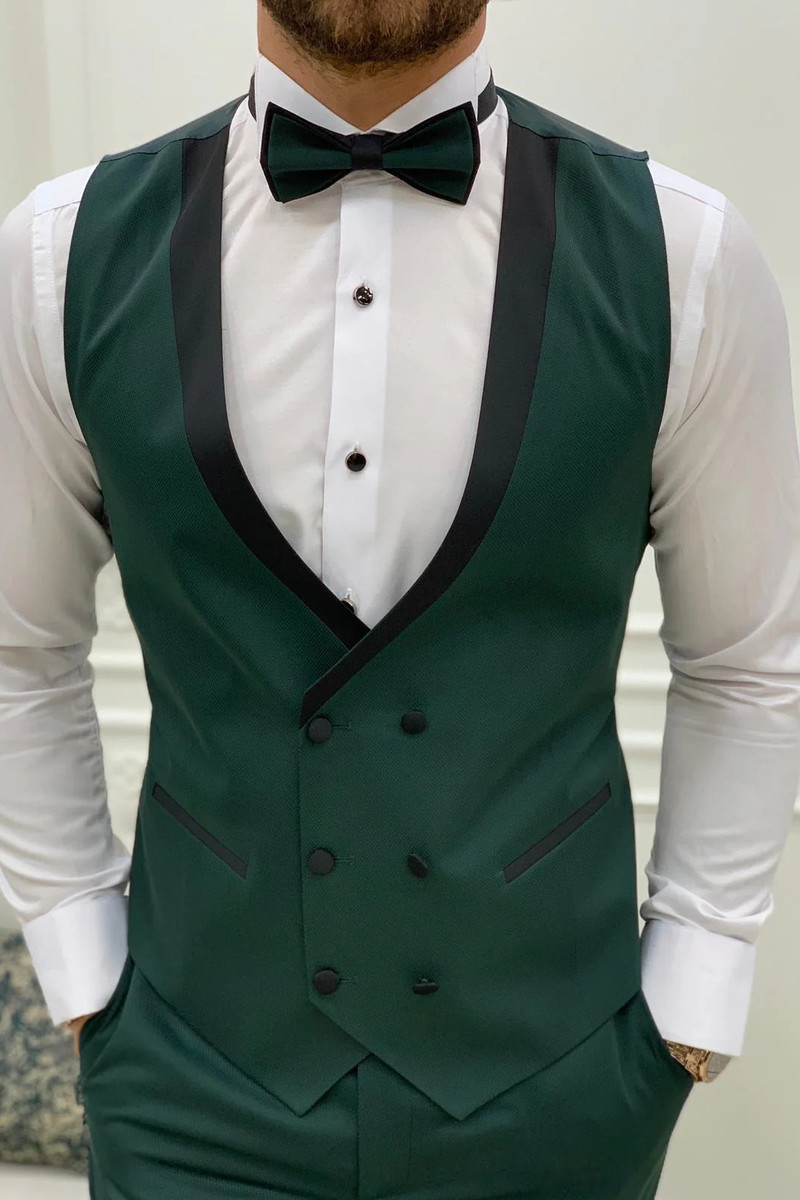 Modern Dark Green Slim Fit Velvet Peak Lapel Tuxedo