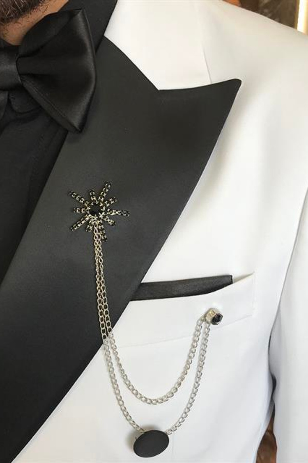Slim Double-Breasted Jacket and Trousers Groom Suit in White