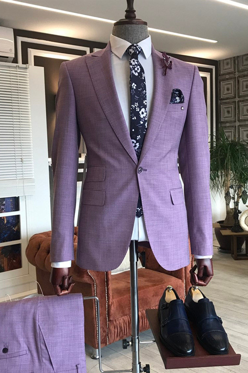 Nathan's Unique Purple 2-Piece Point Lapel Slim Fit Men Prom Suit