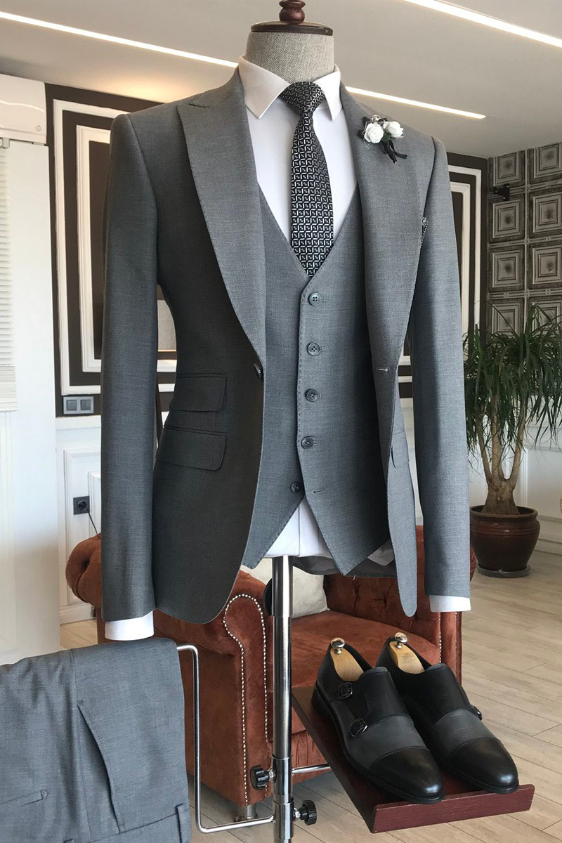 Derrick Grey Three-Piece Three-Flap Formal Business Suit