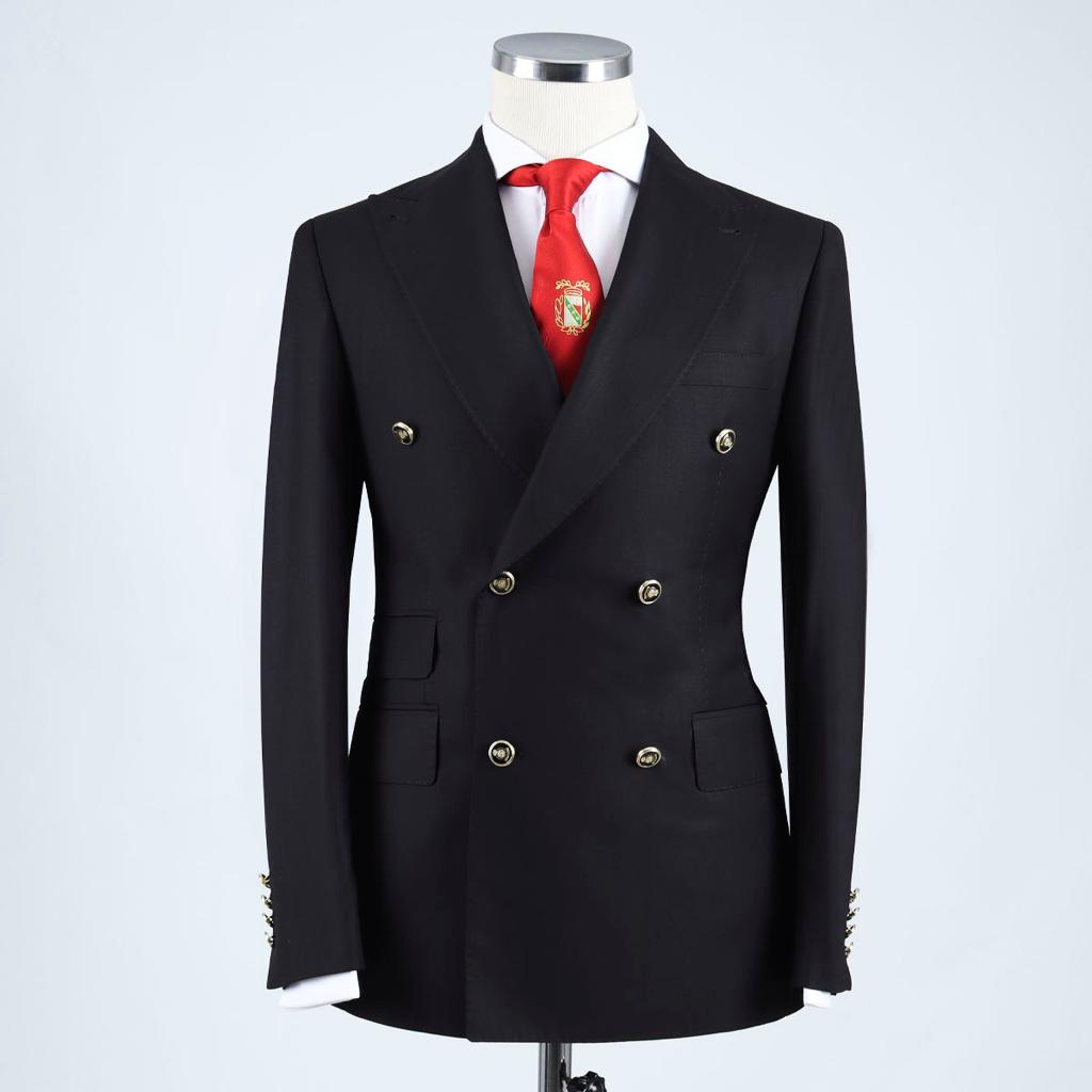 Black Chic Pointed Lapel Double-Breasted Suit