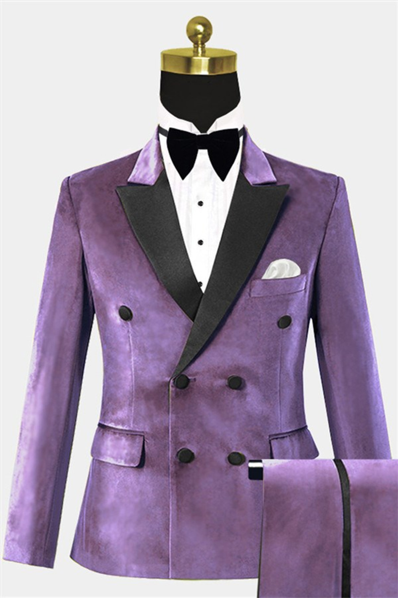 Lavender Velvet Tuxedo Double-Breasted Slim Fit Prom Suit